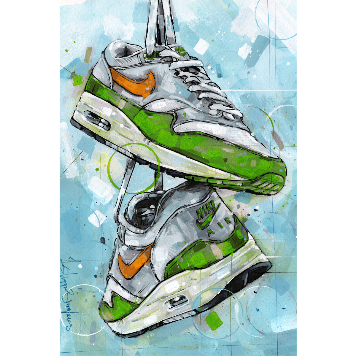 nike air max 1 green sneaker canvas prints nike air max 1 green sneaker canvas prints